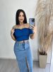 cropped drapeado picô donna chica azul petróleo