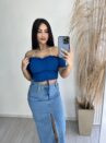 cropped drapeado picô donna chica azul petróleo
