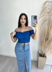 cropped drapeado picô donna chica azul petróleo