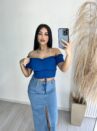 cropped drapeado picô donna chica azul petróleo