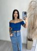 cropped drapeado picô donna chica azul petróleo