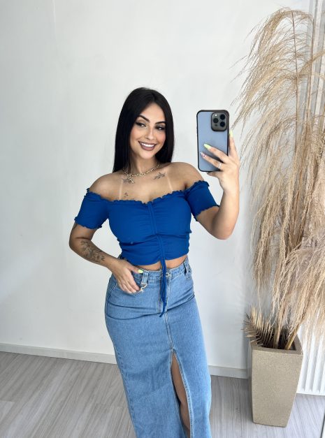 cropped drapeado picô donna chica azul petróleo