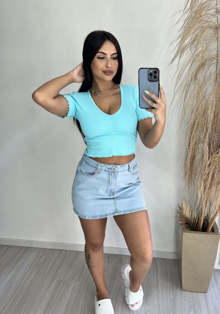 cropped decote drapeado picó donna chica verde Água cropped decote drapeado picó donna chica verde Água