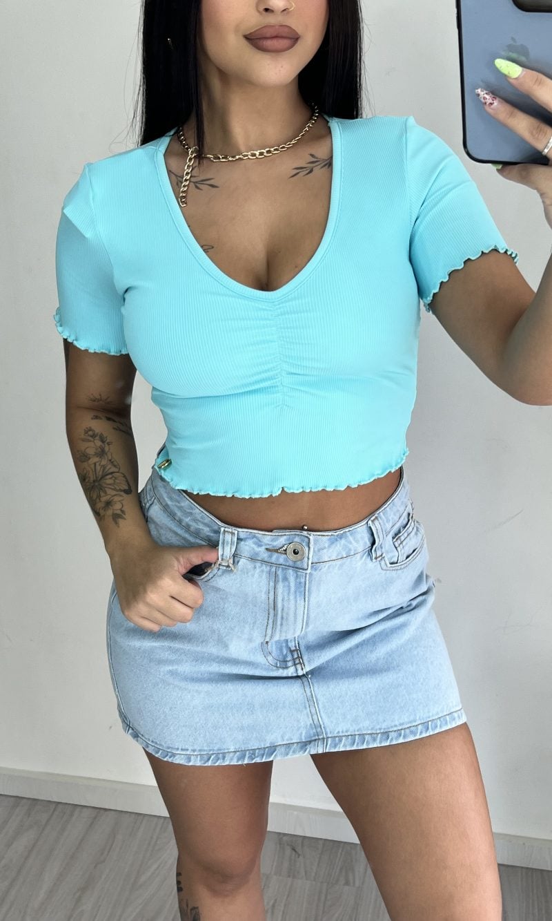 cropped decote drapeado picó donna chica verde Água cropped decote drapeado picó donna chica verde Água
