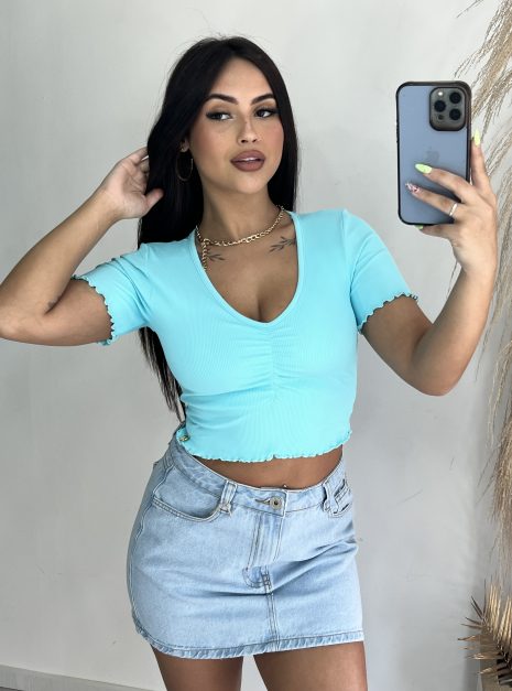 cropped decote drapeado picó donna chica verde Água