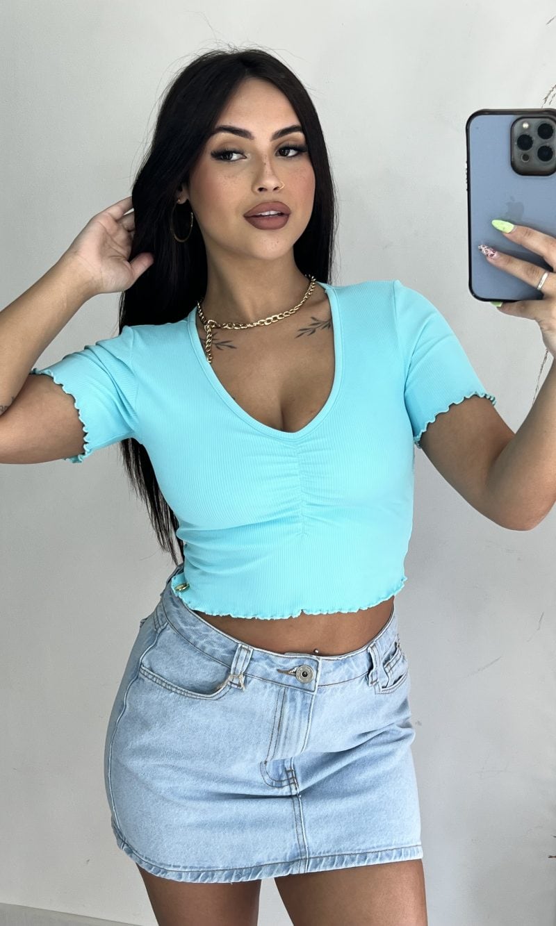 cropped decote drapeado picó donna chica verde Água