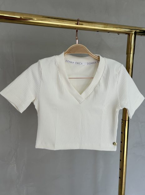 cropped canelado v donna chica off white