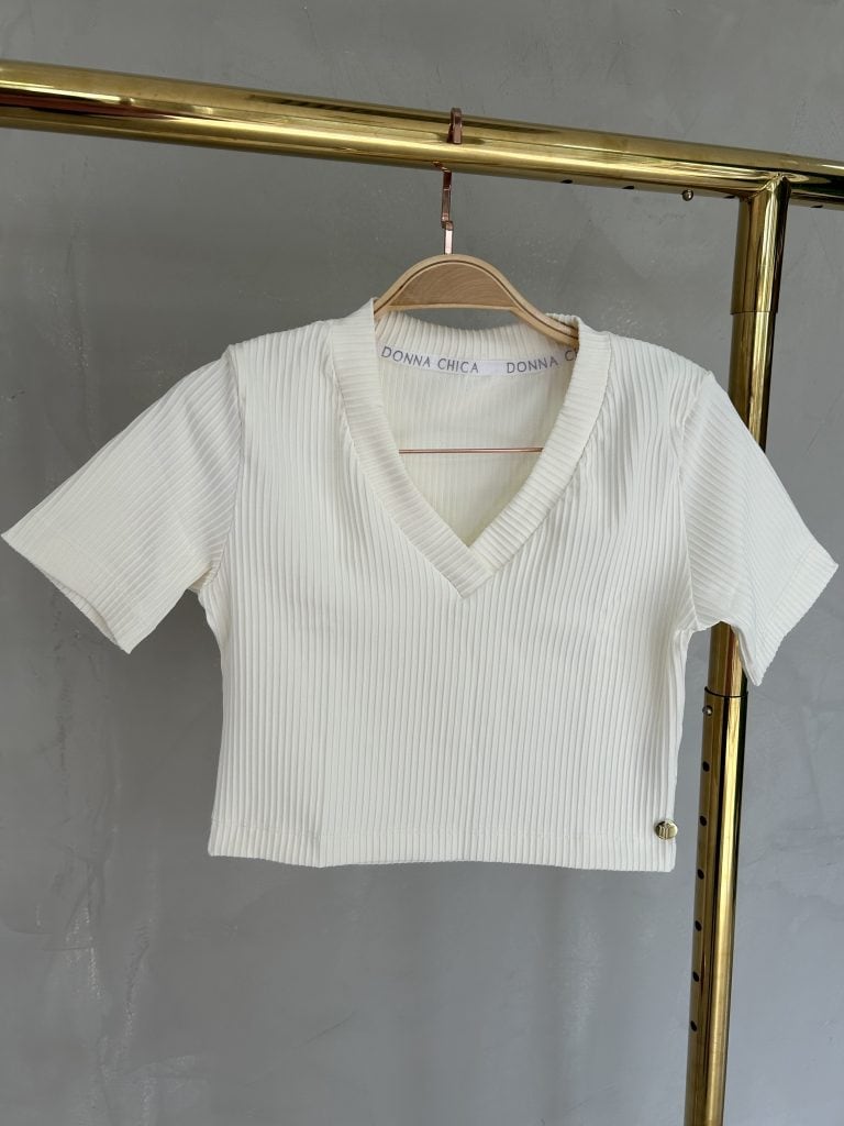cropped canelado v donna chica off white