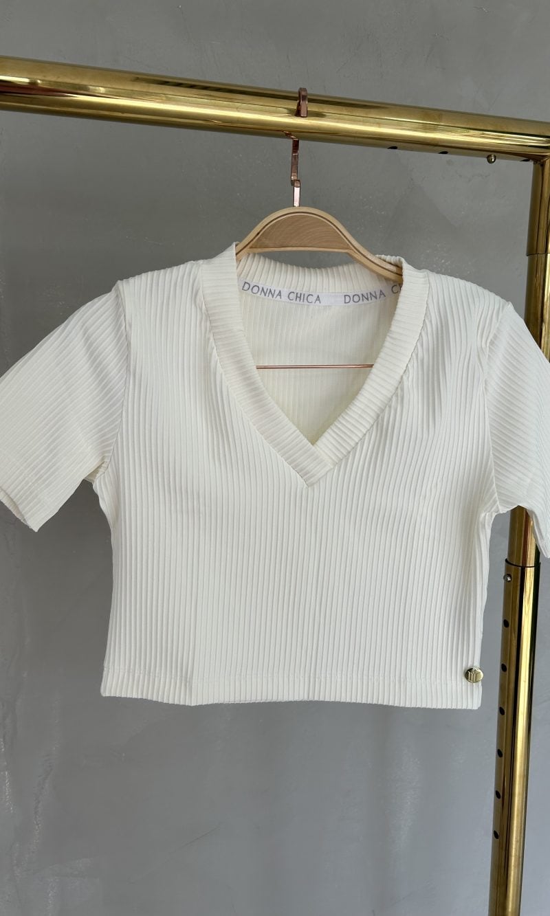cropped canelado v donna chica off white