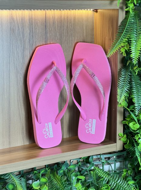 chinelo bico quadrado glitter rosa chiclete ramarim 241233