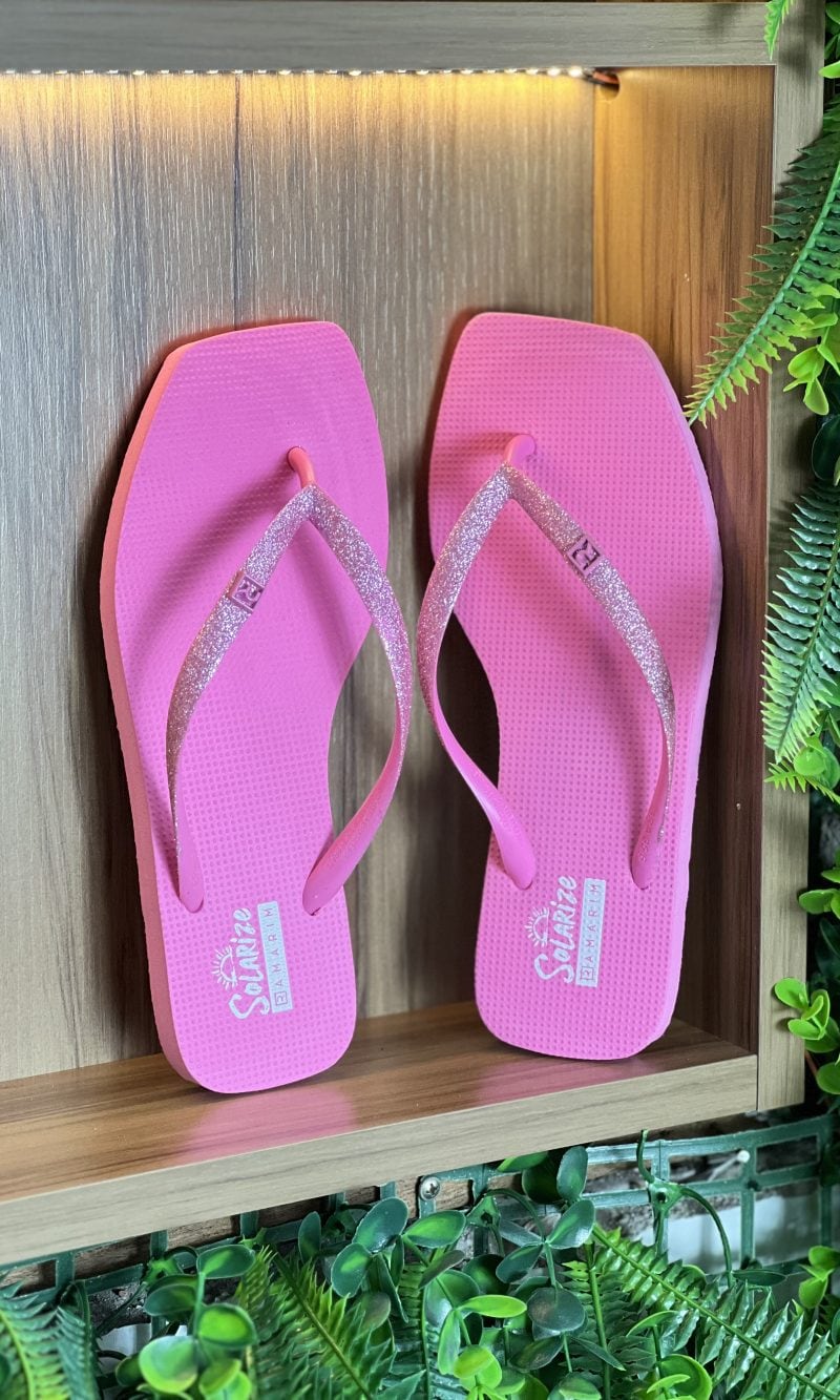 chinelo bico quadrado glitter rosa chiclete ramarim 241233