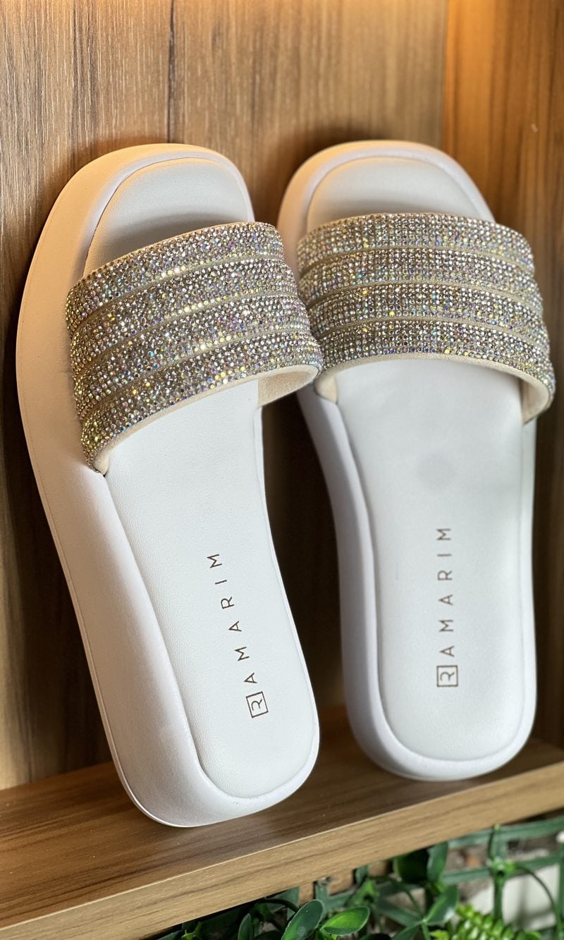 chinelo alto strass branco