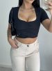 cropped decote drapeado donna chica preto