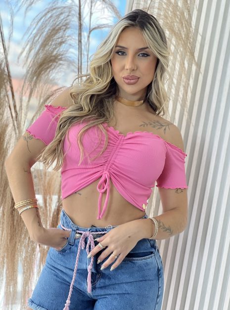 cropped drapeado picô donna chica rosa chiclete
