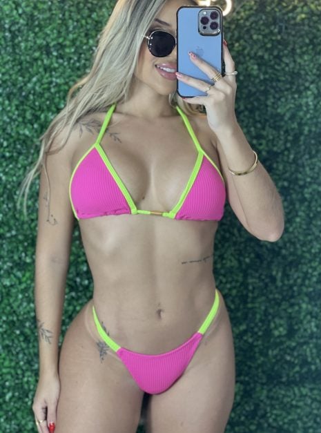 biquini raquel canelado rosa pink amarelo neon