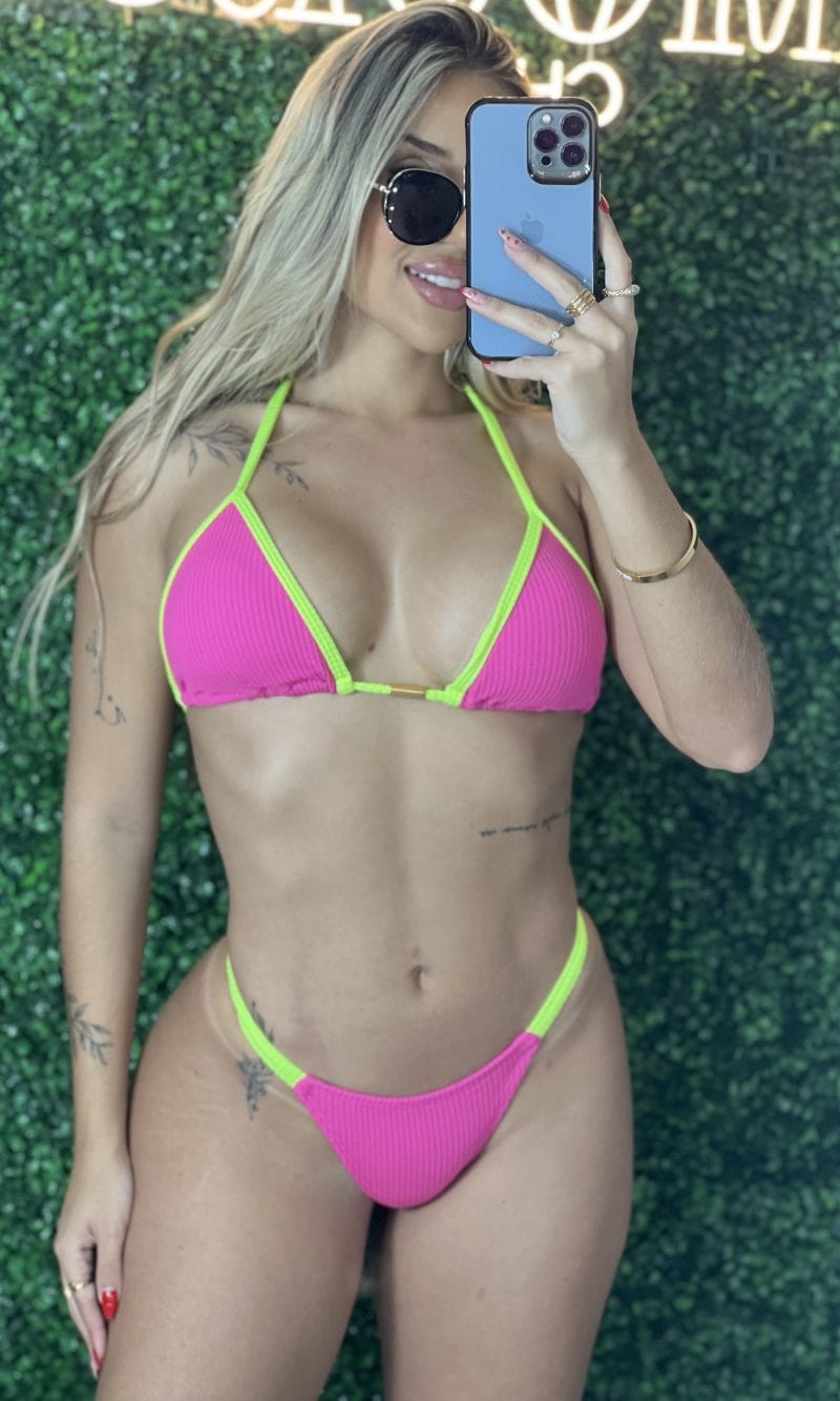 biquini raquel canelado rosa pink amarelo neon