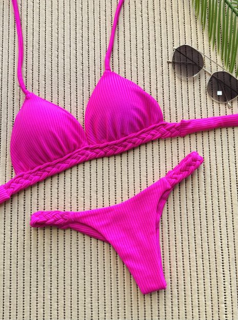 biquini trancinha rosa neon