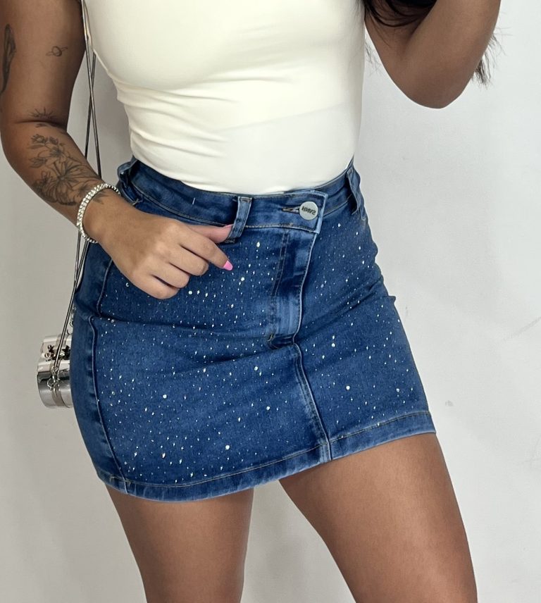 saia jeans glow strass saia jeans glow strass