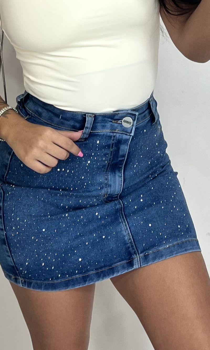 saia jeans glow strass saia jeans glow strass