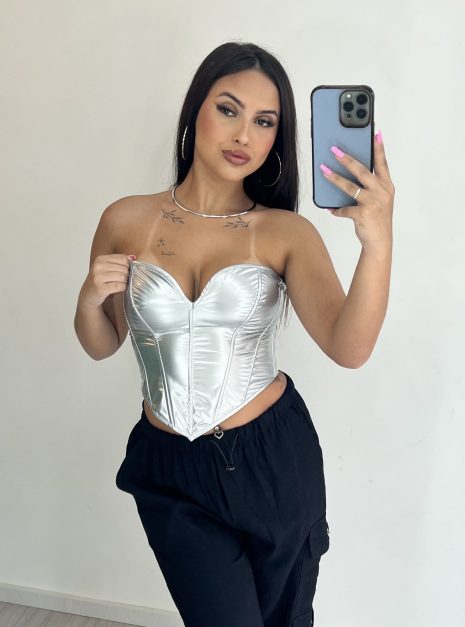 corselet vinil raquel prata