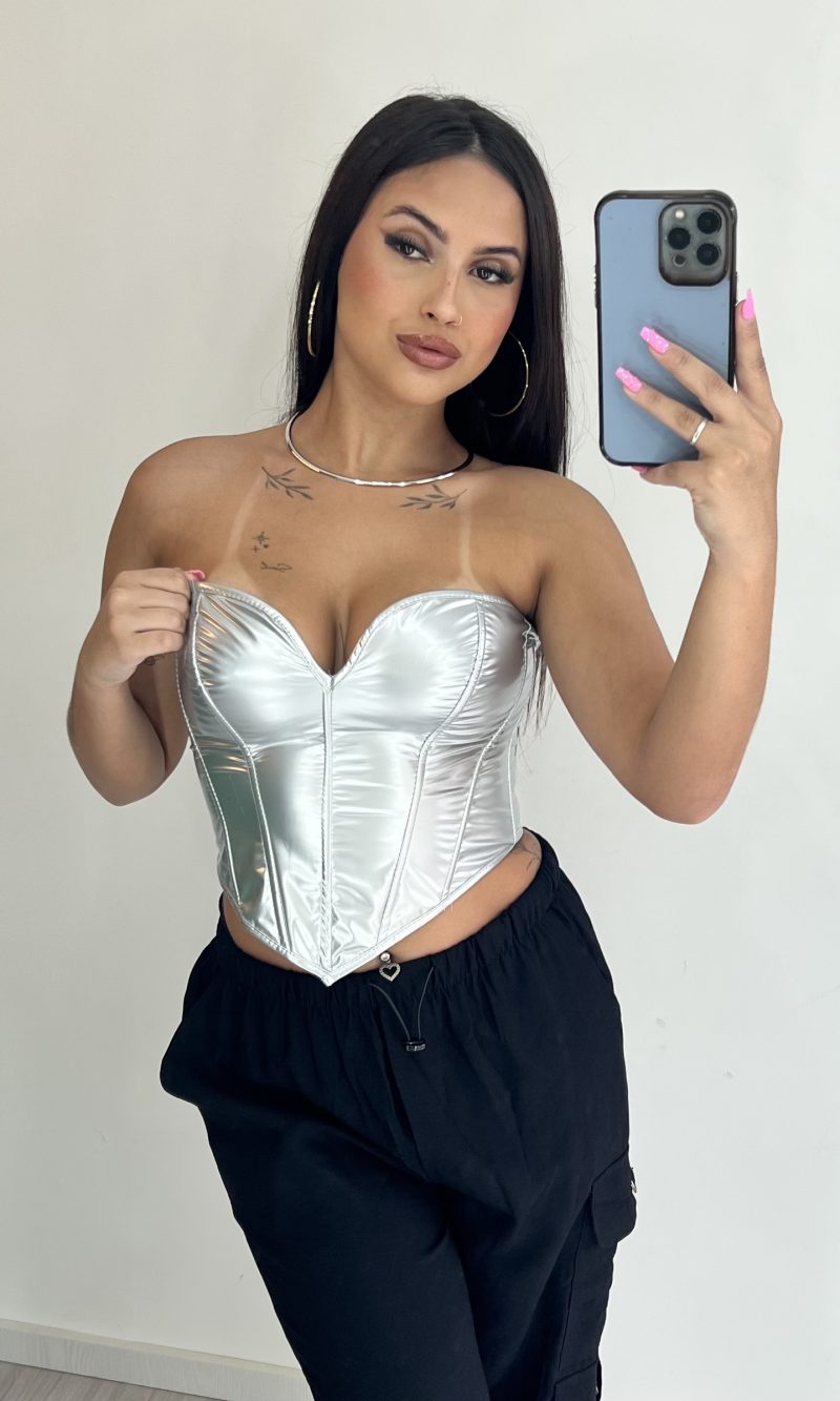 corselet vinil raquel prata