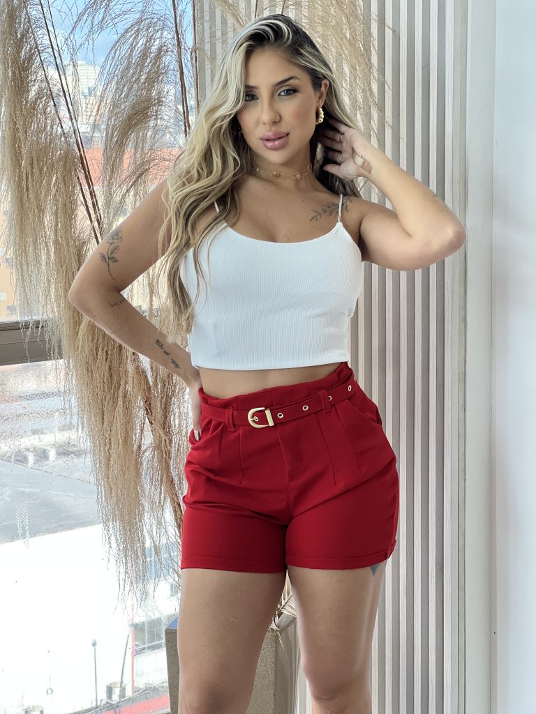 short alfaiataria com cinto lara vermelho short alfaiataria com cinto lara vermelho