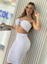 conjunto top e saia midi franzida poliamida branco donna chica