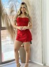 short saia alfaiataria marrom