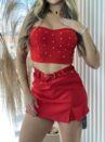 short saia alfaiataria marrom
