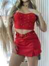 short saia alfaiataria vermelho