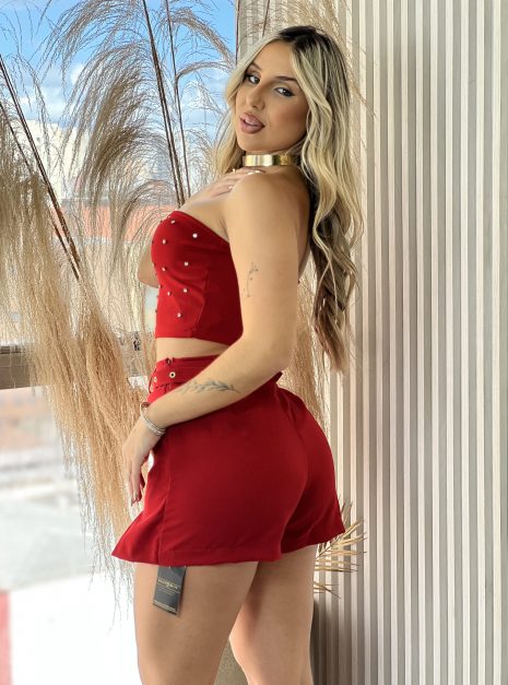 short saia alfaiataria vermelho