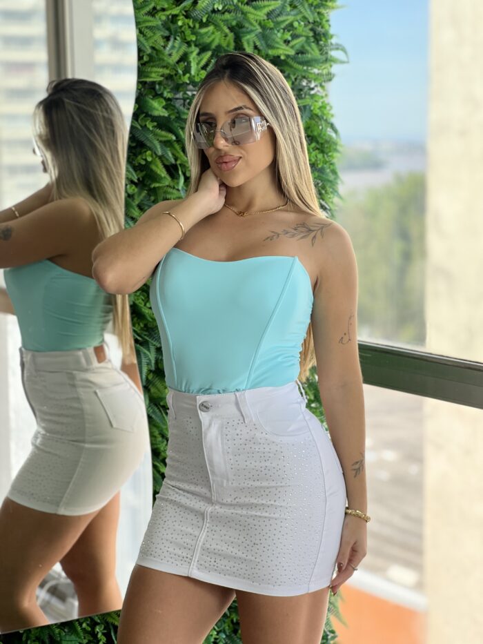 saia jeans charmosa brilho branca saia jeans charmosa brilho branca