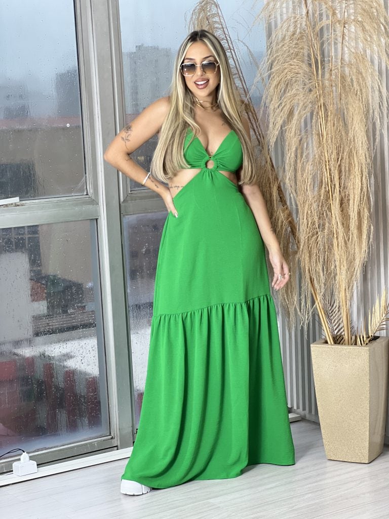 vestido longo flora verde