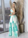 vestido longo flora estampado verde Água
