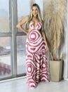 vestido longo flora estampado fúcsia