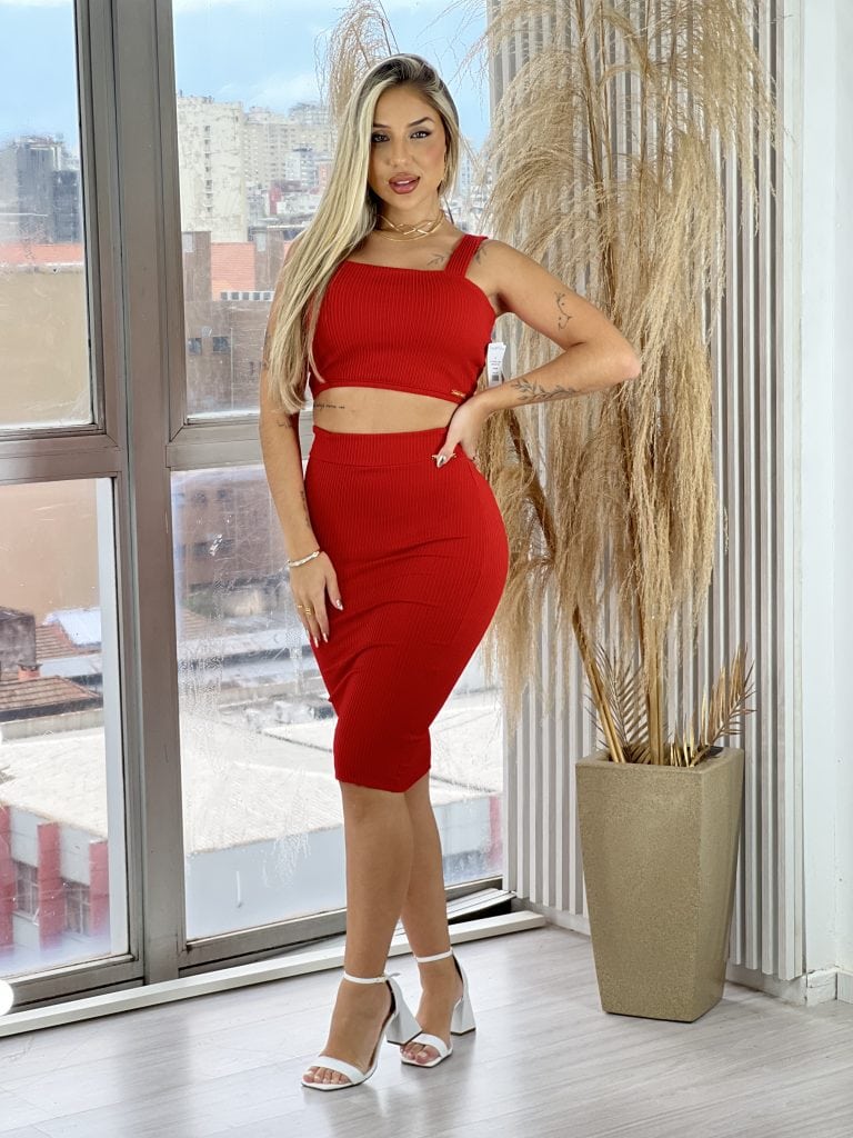 conjunto top e saia midi donna chica vermelho conjunto top e saia midi donna chica vermelho