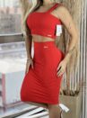 conjunto top e saia midi donna chica vermelho