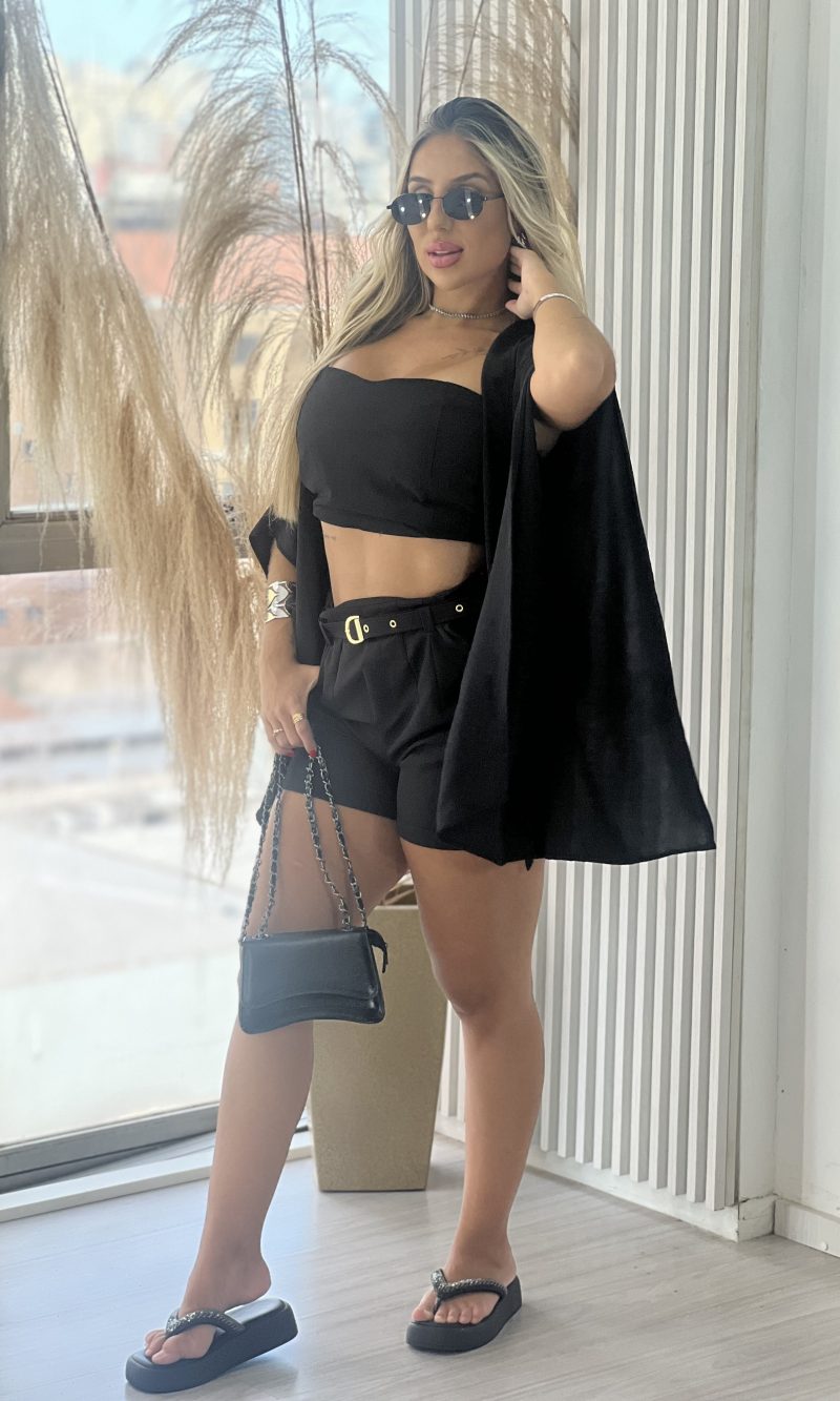 conjunto kimono cropped preto