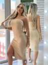 vestido midi heshy bege