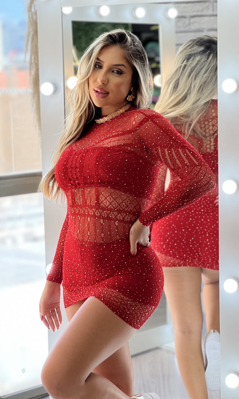 vestido arrastão mariana vermelho