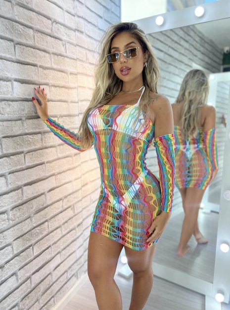 vestido arrastão adália colorido
