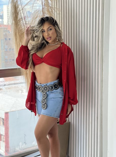 conjunto chemise top betina vermelho