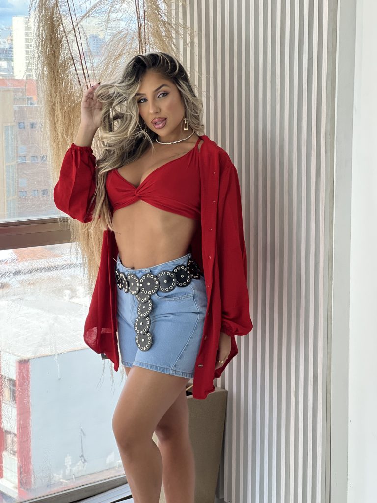 conjunto chemise top betina vermelho