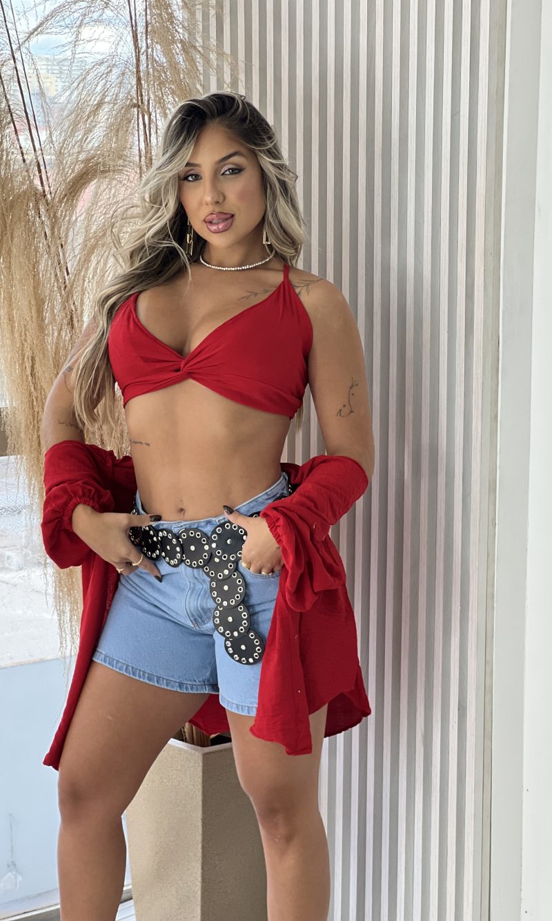conjunto chemise top betina vermelho conjunto chemise top betina vermelho