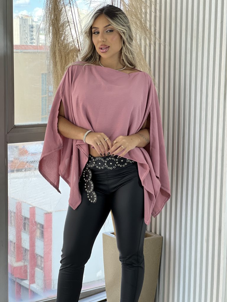 blusa capa com top rosé blusa capa com top rosé