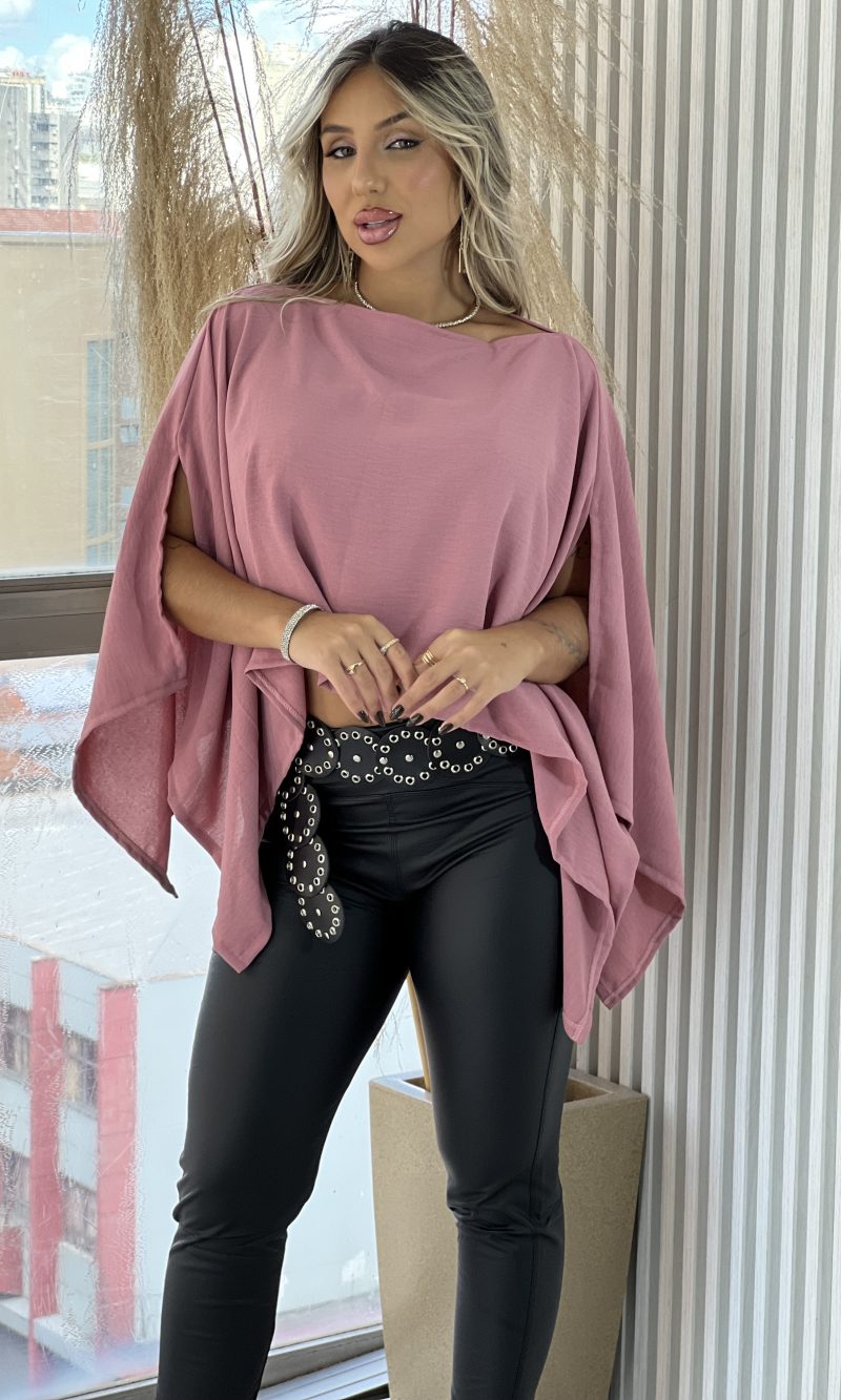 blusa capa com top rosé blusa capa com top rosé