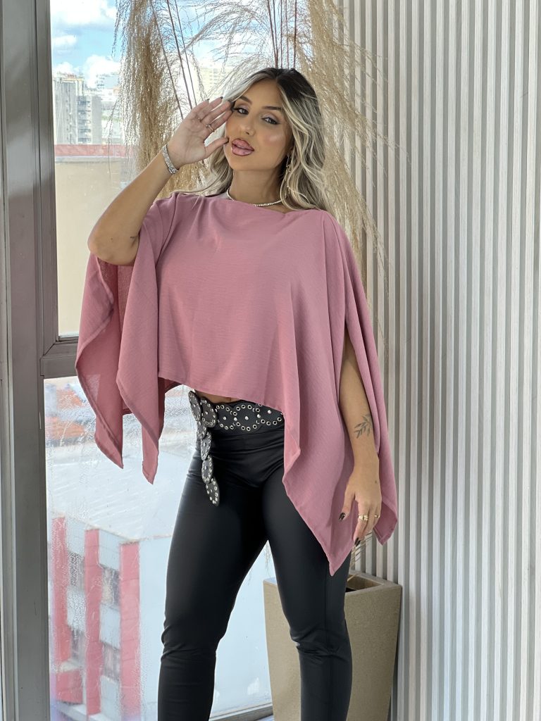 blusa capa com top rosé blusa capa com top rosé