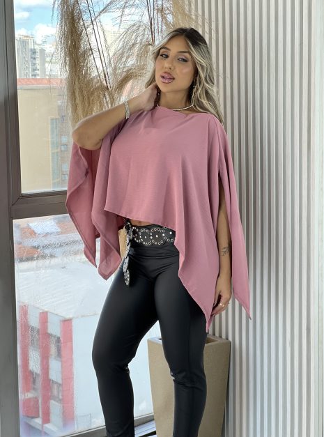 blusa capa com top rosé