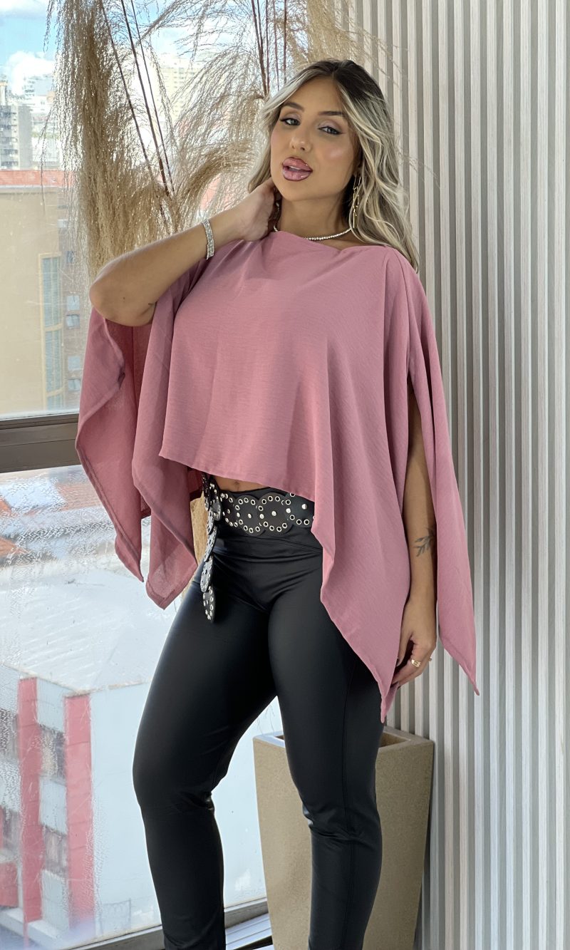 blusa capa com top rosé