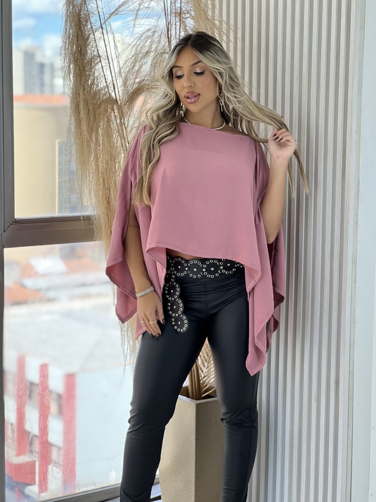 blusa capa com top rosé blusa capa com top rosé